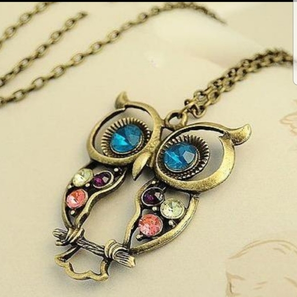 Last 1! Jeweled cutout owl delicate boho necklace - Picture 2 of 7